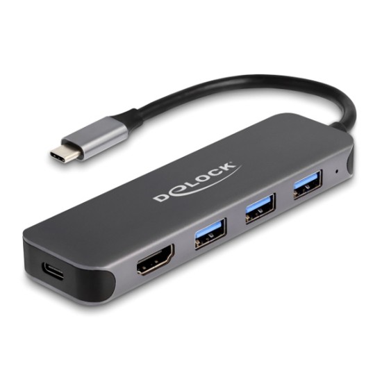 DELOCK docking station 64171, 5 θυρών, USB-C σύνδεση, 85W PD, 4K, γκρι
