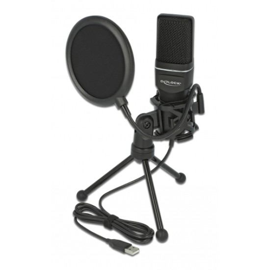 DELOCK Μικρόφωνο studio με pop φίλτρο & αντιανέμιο 66331, πυκνωτικό, USB