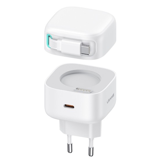 USAMS φορτιστής τοίχου US-CC202 με καλώδιο USB-C, USB-C, 35W GaN, λευκός