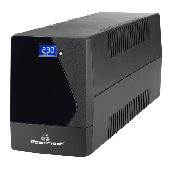 POWERTECH UPS Line Interactive PT-1800LCD με οθόνη, 1800VA, 1080W, 4x Schuko, 2x RJ45/RJ11, USB Type